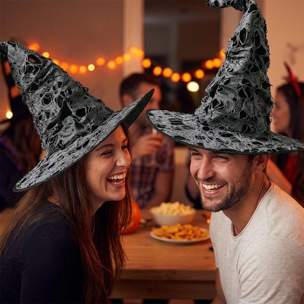 Large Wide Brim Ripped Tattered Witch Hat Tall Pointed Cone Top Pointed Mage Hat Halloween Party