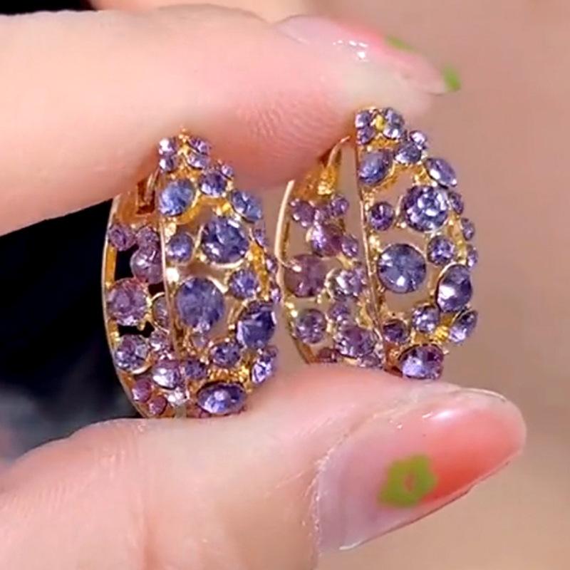Design Sense Purple Crystal Earrings, Purple Gas Donglai Earrings Versatile Violet Earrings