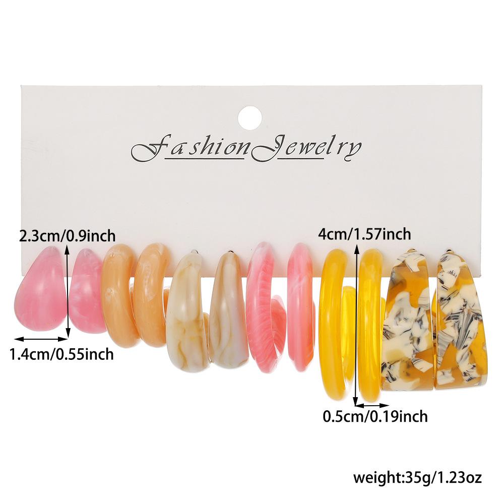 European and American new colorful acrylic earring set, exaggerated high-end feel, C-ring versatile earrings, Korean style accessories