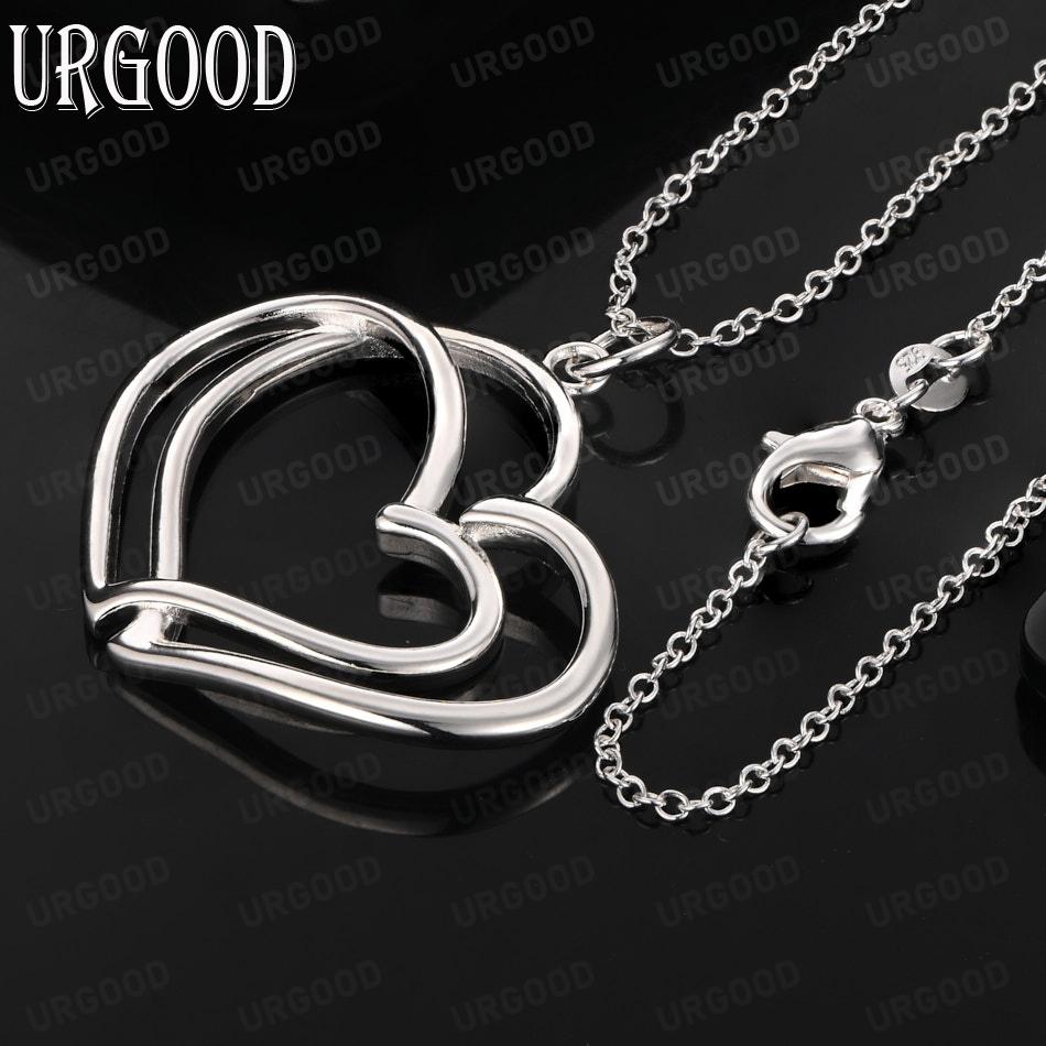 925 Sterling Silver Romantic Hollow Heart Pendant Necklace - Beautiful Wedding Jewelry 45cm