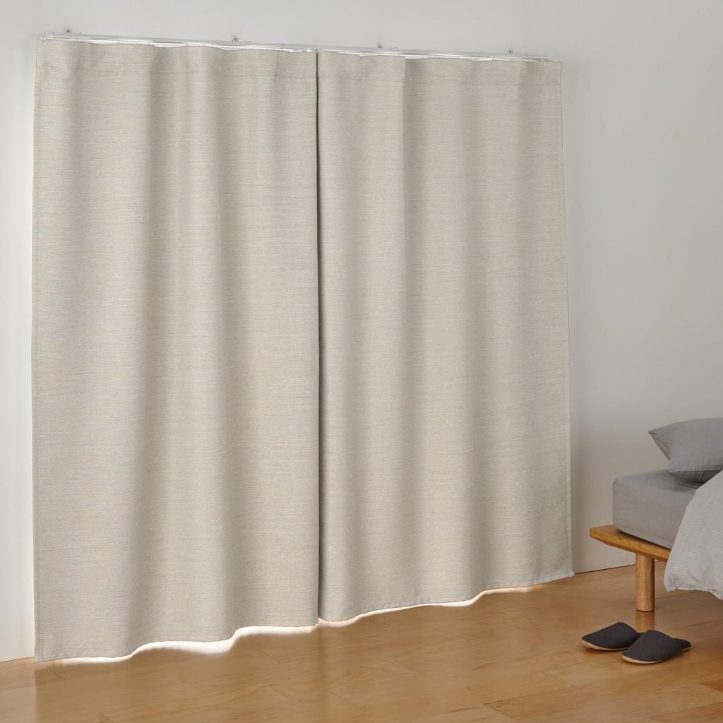 MUJI and 100cm Wide X 178cm Product 84345999 Flame-Retardant Light-Blocking Double-Weave Non-Pleated Curtains, Beige, Long, Number