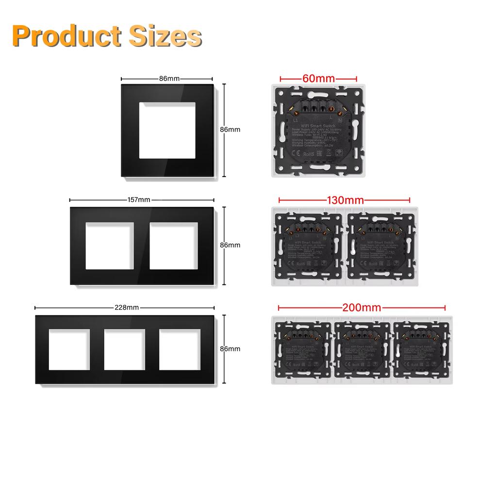 BSEED 1/2Gang Wall Light Switch Mechanical Double Button Switch 1Way With LED EU Sockets USB 20W Type-c Power Ports Glass Panels
