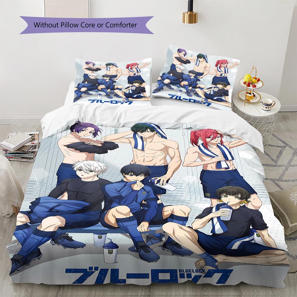 Ložní prádlo s motivem BLUE LOCK, Sada přikrývky, Povlak na přikrývku, Povlak na polštář, Domácí dárek k narozeninám (1 * povlak na peřinu + 2 * povlak na polštář, bez jádra)