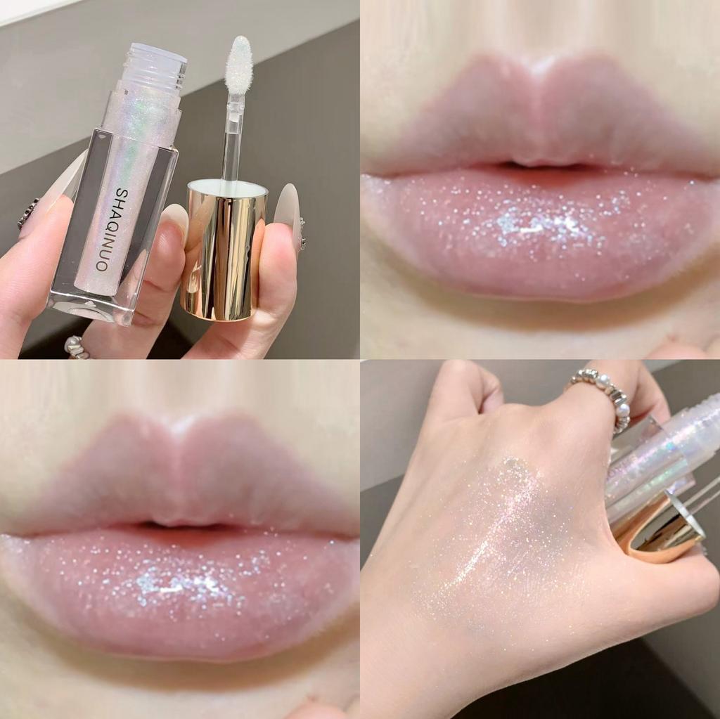 SHAQINUO Glittering Mirror Lip Glaze Set, Watery Shimmering Light Lip Gloss Makeup 6 , Hydrating Moisturizing, Long Lasting