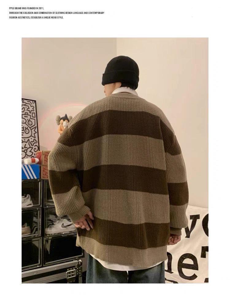 Men's Retro Striped Knit Sweater - Autumn/Winter Trend