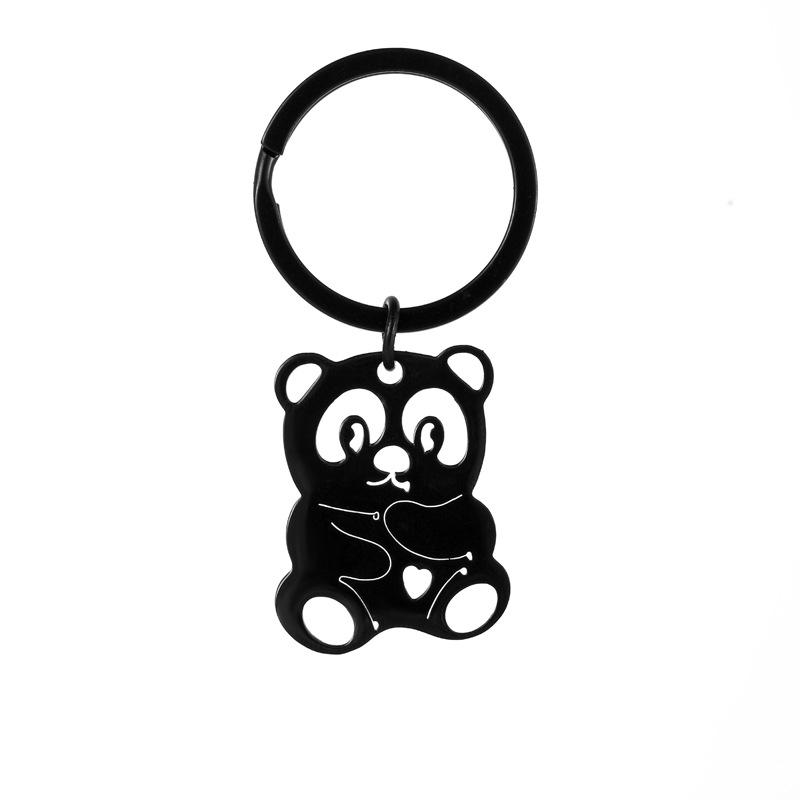 Black White Panda Stainless Steel Keychain Cute Cartoon Style Fashion Couple Friend Pendant Practical Daily Gift