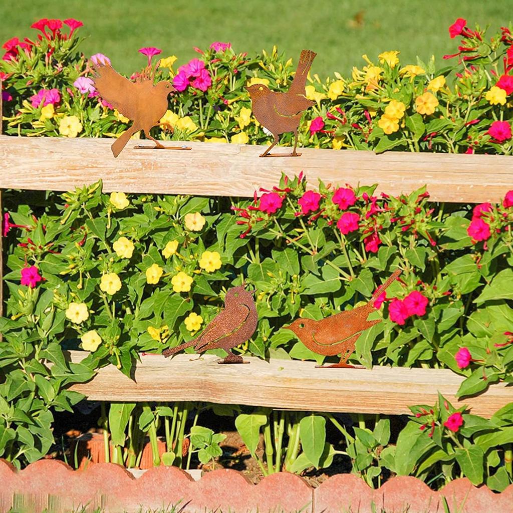 Set Of 5 Metal Bird Silhouettes Garden Stakes Iron Outdoor Decoration for Spring Tree Enhancements Bird Sculpture