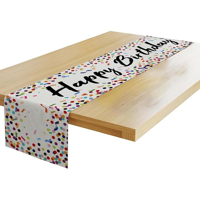 Happy Birthday Colorful Table Runner 13x72 Inch Kitchen Dining Table Decor for Indoor Outdoor Farmhouse Home Party Decoration ZQ145