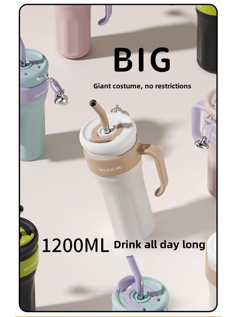 High-Capacity 316 Stainless Steel Thermos Cup with Straw for Outdoor Use