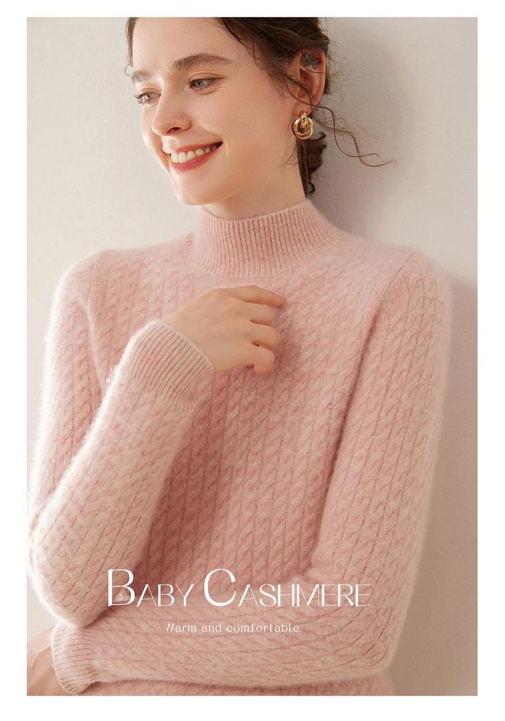2024 Autumn/Winter Women's High Neck Cashmere Sweater - Thickened Korean-Style Cable Knit Pullover