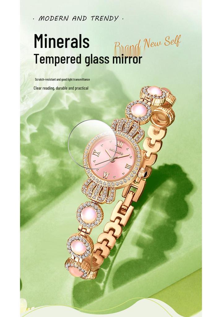 Mokago Women's Quartz Alloy Temperament Watch with Full Diamond Crown and Bracelet - Waterproof Light Luxury