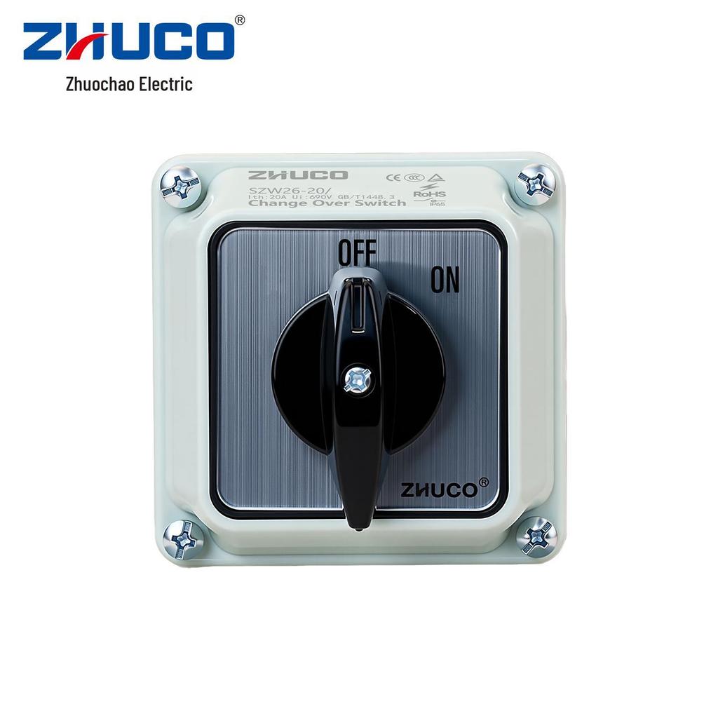 Zhuochao SZW26-20/C02.1BF Rotary Switch: Universal, Two Gears, Protective Box, ON/OFF.