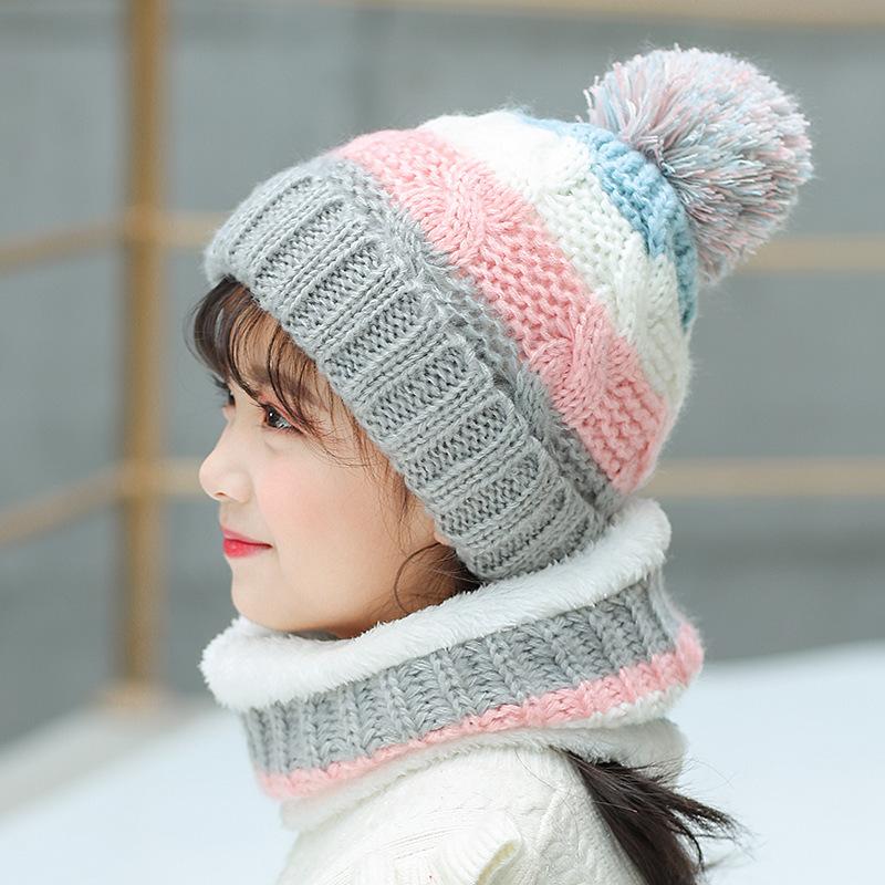 Wintermütze Schal Set Plüschwärmer Kinder Strickmütze Baby Jungen Mützen Kappe Halsschal Handschuh Anzug für Kinder Accessoires 5-12J