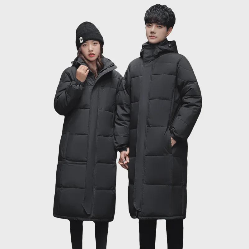 Winter Unisex Hooded Long Over-the-Knee Down Jacket - Thick Warmth with Versatile Style
