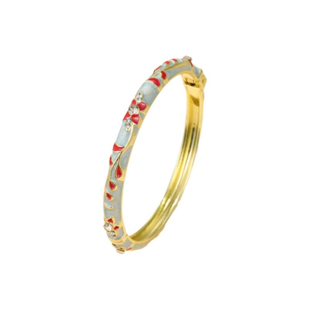 Elegant Open Cuff Bracelet Chinese Style Vintage Cloisonne Bangle Enamel Flower Bangle Ladies