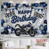 2D Flat - 2D Flat - 1pc 2D Flat Tapestry Blue And Silver Racing Motorcycle Birthday Party Backdrop Curtain with Balloons And Checkered S
