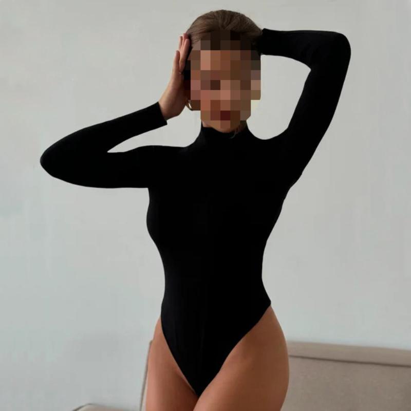 

Европейский и американский облегающий комбинезон с круглым вырезом и длинными рукавами для женщин на весну и осень L чёрный