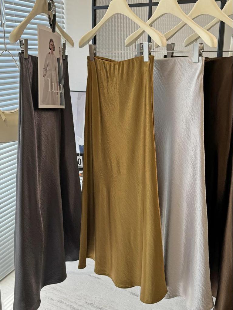 Eleganter Damen-Midirock 2025 aus Acetat-Satin mit Fischschwanz, A-Linie und schmeichelndem Fall
