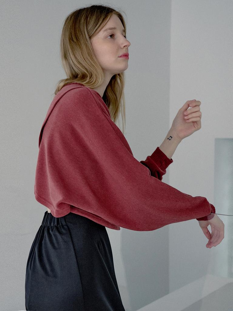 AVANT-G Back Slit Crop Knit T-Shirt - Brick