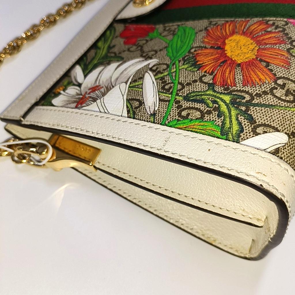 [Pre-Owned] Ophidia Floral Print Logo Stripe Web Chain Shoulder Bag Small - Good #THEGR5