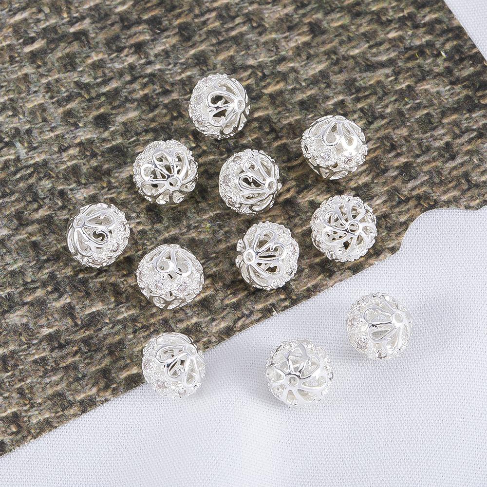 

1/2pcs/lot Rhinestone Inlaid Hollow Flower Ball Copper Spacer Bead Vintage Court Style DIY Bracelet Loose Beads Jewelry Supplies 1Pc