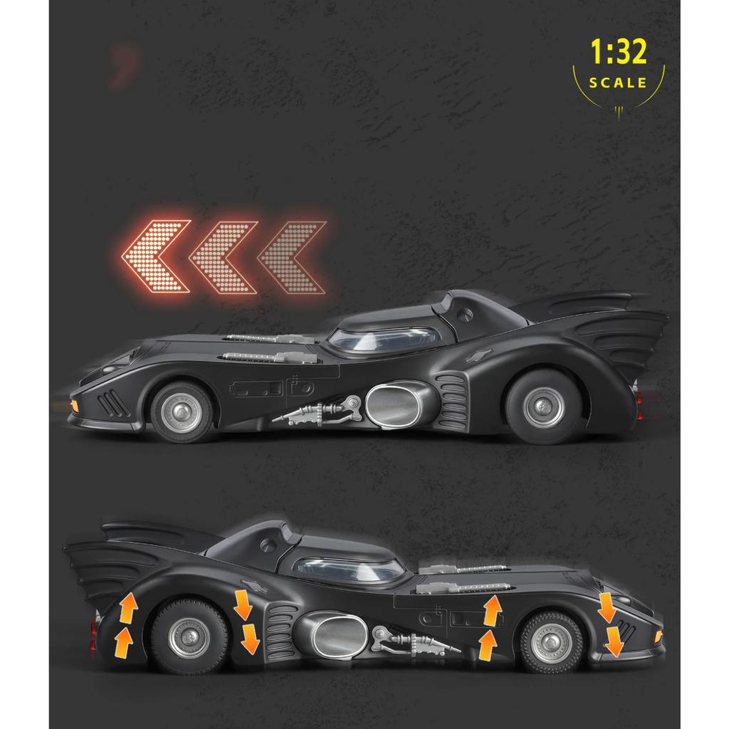1/32 Batmobile Bat 1989 Alloy Car Model Sound and Light Pull Back Children's Toy Collectibles Birthday Gift