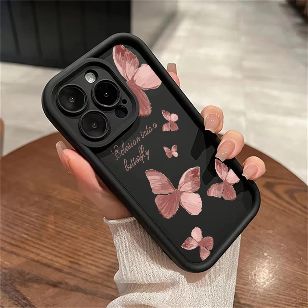 INS Retro Butterfly Phone Case For iPhone 16 11 12 13 14 15 Pro Max Plus XS Max X XR SE2 Shockproof Silicone Bumper Back Cover