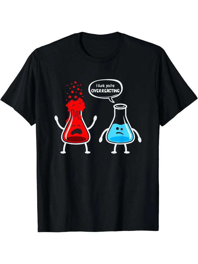 Funny Chemistry Nerd Graphic Tee for Men Casual Black Polyester with Black Hole Overreacting Design Crew Neck Unique TShirt