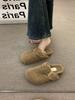 Thick-soled Sheep Curly Wool Plush Bag Head Half Slippers Women's Outer Wear 2025 Winter New Cork Wool Slippers One Pedal