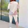 Women Plus Size Printed Round Neck Long Sleeve Top And Fitted Pants Two Piece Set