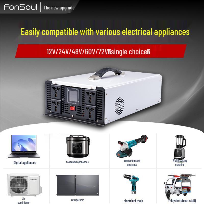 5000W Pure Sine Wave Inverter for Household & RV: Anti-Backflow, 12-72V to 220V.