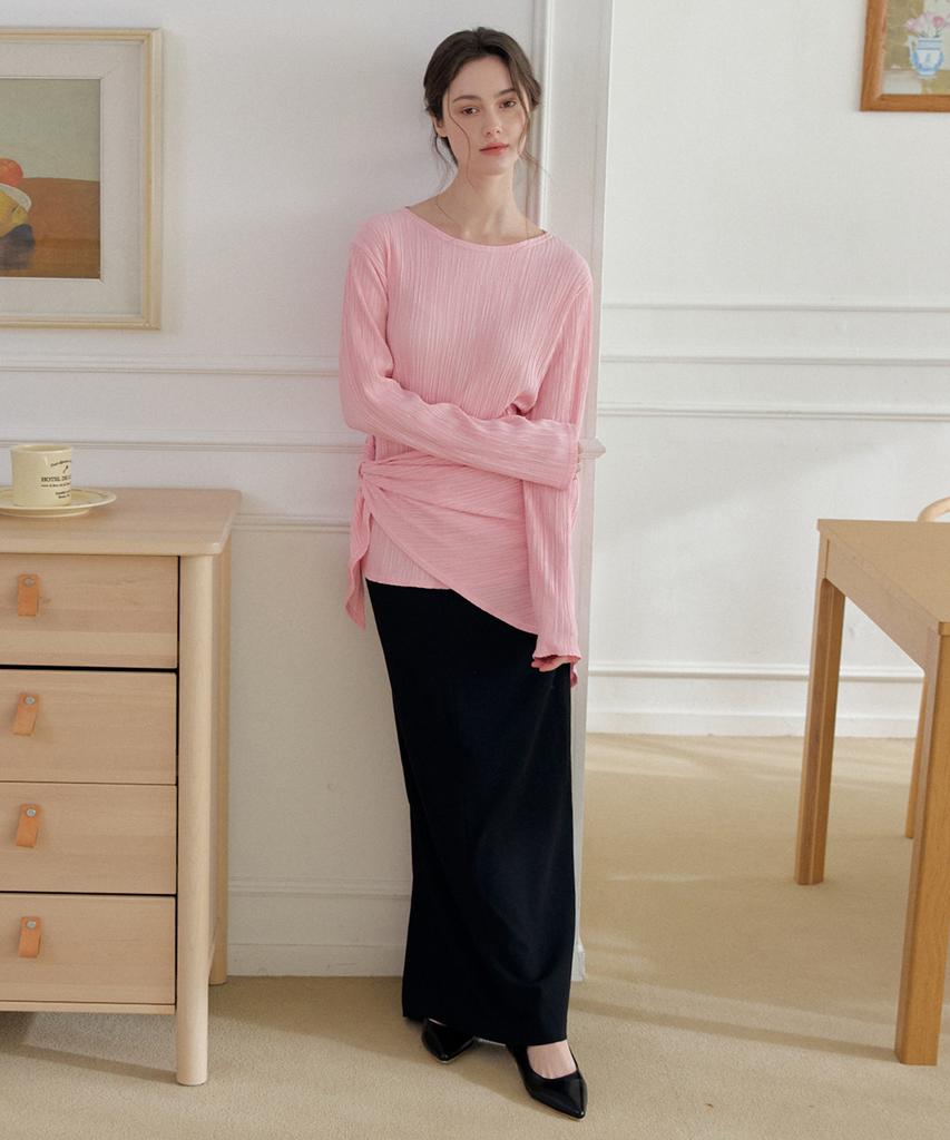 Meojiaenminggeul Iconic Pleats Wrap Scarf Blouse T (Pink)