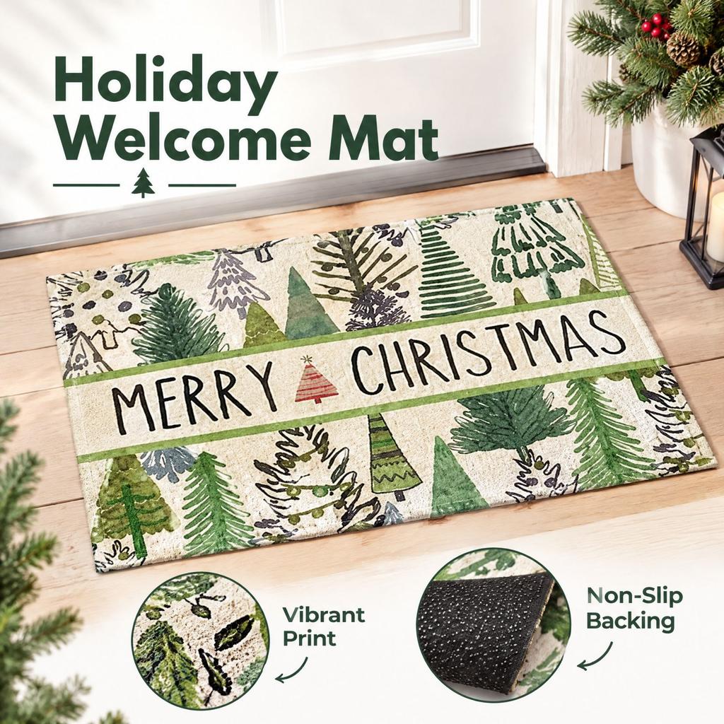 Christmas Placemats Linen Print Stain- Heat- Table Mats for Dining and Party Decoration