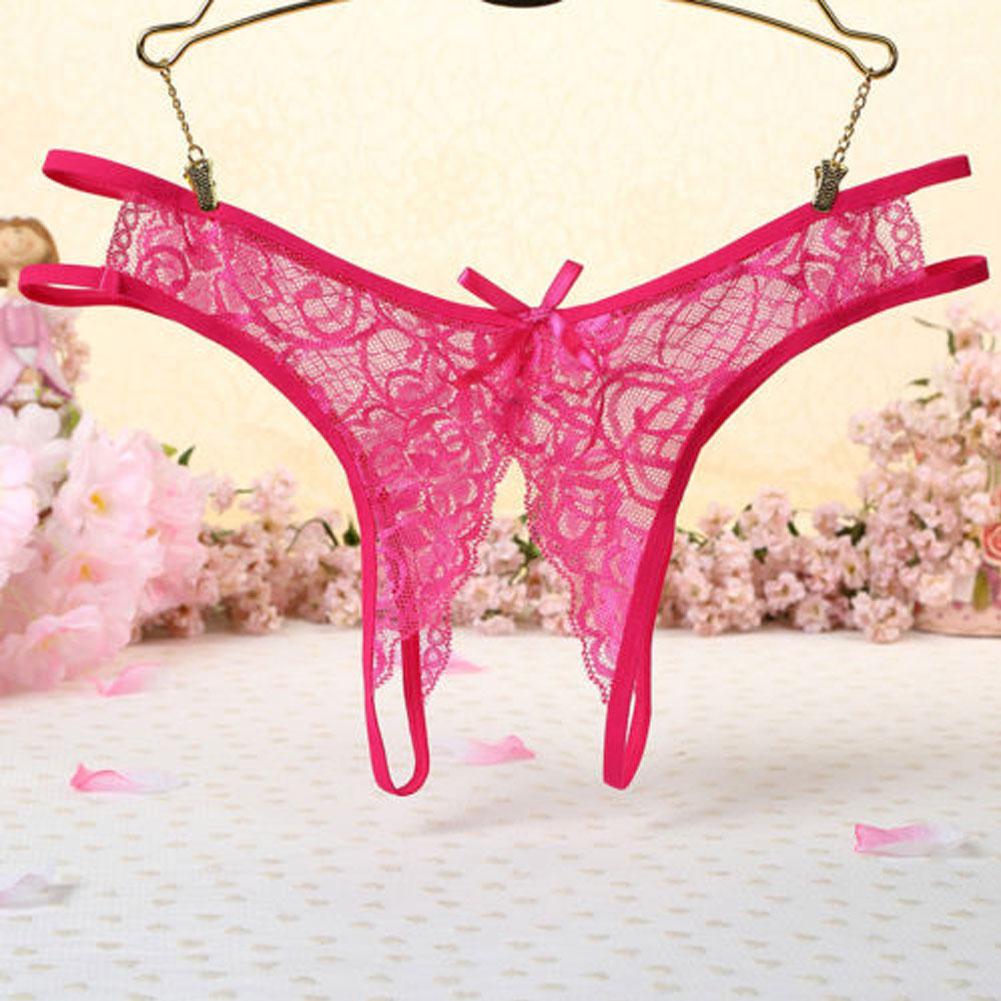 Lace Panties Crotchless Underwear Thongs Women G-string Sexy Floral Bow Briefs
