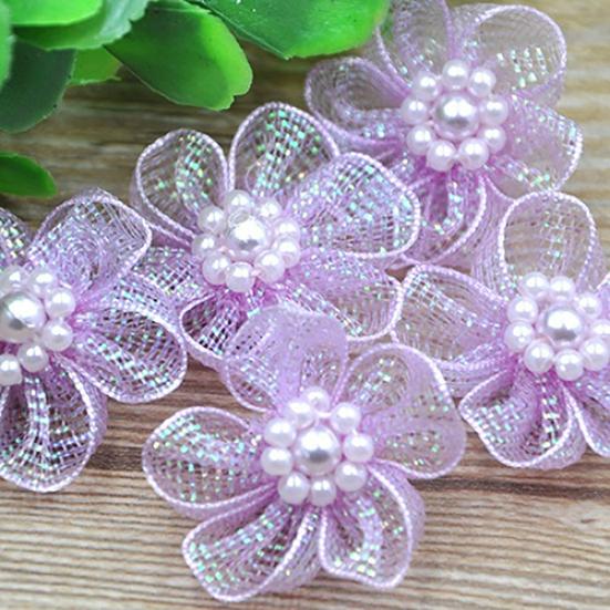 10Pcs Mixed Color Mini Organza Ribbon Bead Flower Wedding DIY Craft Appliques