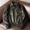 Mens Genuine Leather Flight Jacket Short Style Thickened Top Grain Yellow Cowhide Bomber Jacket Big Size Coat