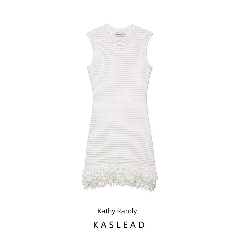 Kaslead New Women Clothes Western Style Slim Plaid Knitted Tassel Dress 4331026