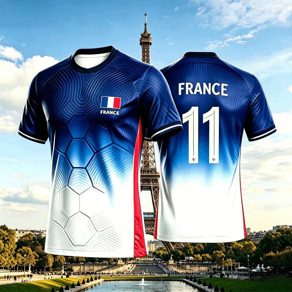 Pánské krátkorukávové fotbalové tričko Francie Letní gradientní fotbalový dres Prodyšný rychleschnoucí tréninková uniforma Ležérní tričko