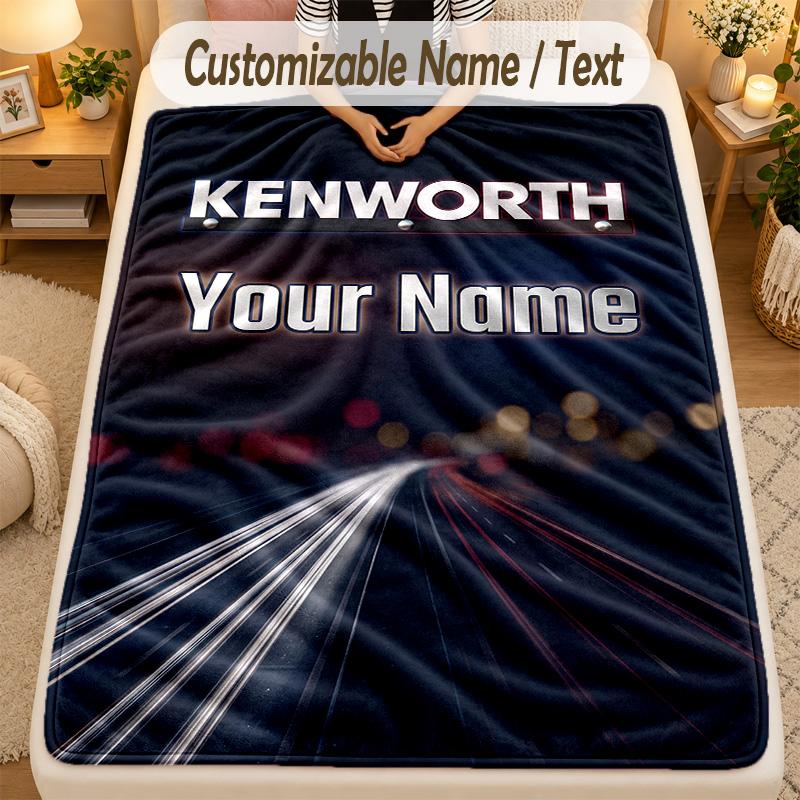 Flannel BlanketKenworth Custom Name Text Personalized Soft Warm Throw Blanket Home Decor Gift