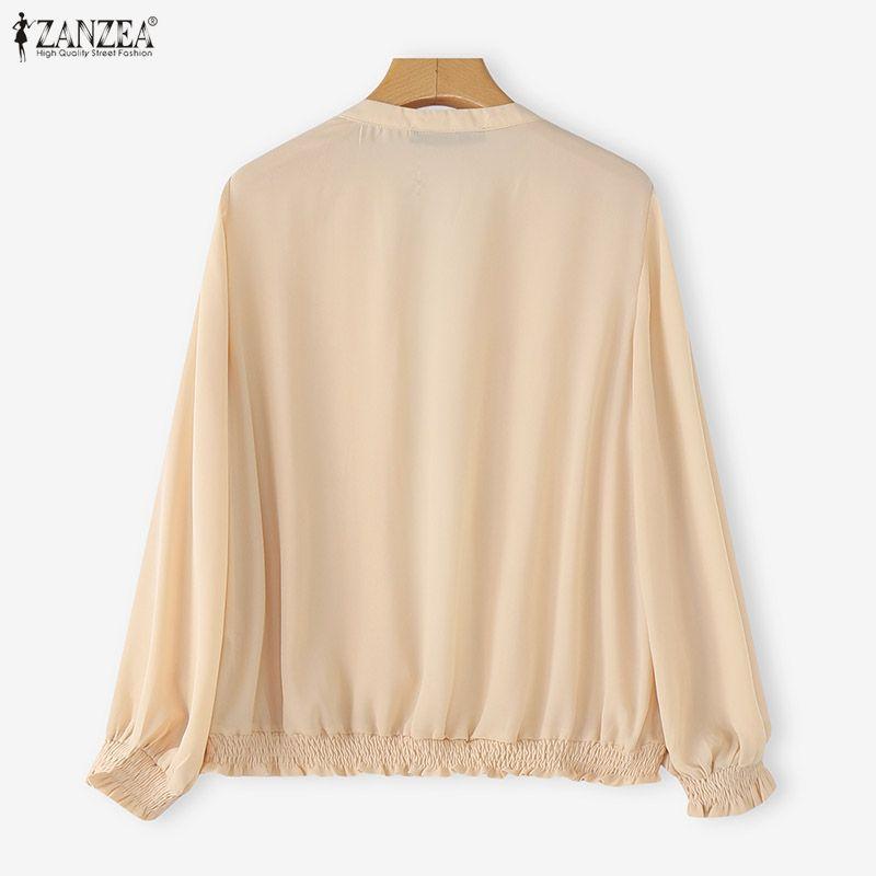 ZANZEA Cardigan Chemisier Décontracté à Manches Longues et Col Rond en Mousseline pour Femme