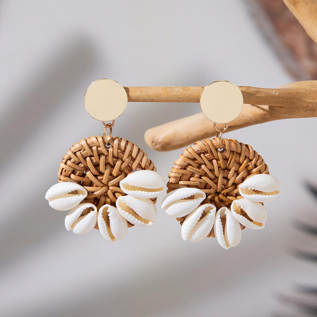 Accessories rattan shells holiday style unique beautiful earrings niche ethnic style earrings earrings