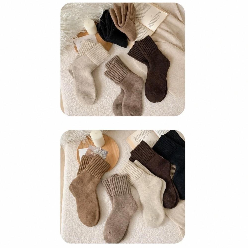 2/5Pcs Ribbed Cuff Crew Socks Soft Knit Terry Socks Gifts Warm Socks Men's and Women's