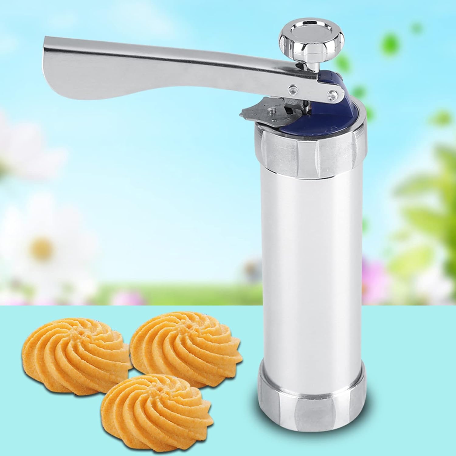 Cookie Press Gun Kit, Stainless Steel DIY Cookie Biscuit Maker Cookie Press Gun with 4 Nozzles and Making Cake Decorating Tools for Home Kitchen