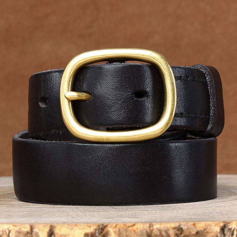 2.8Cm Wide Belt Women'S Leather Pin Buckle First Layer Cowhide Retro Fashion Versatile Trend Korean Jeans Belt