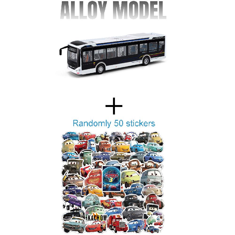 1:42 Scale New Energy Bus Model Toy Car Sound Light Pull Back Metal Body Electric Cars Models Collection Gifts for Children