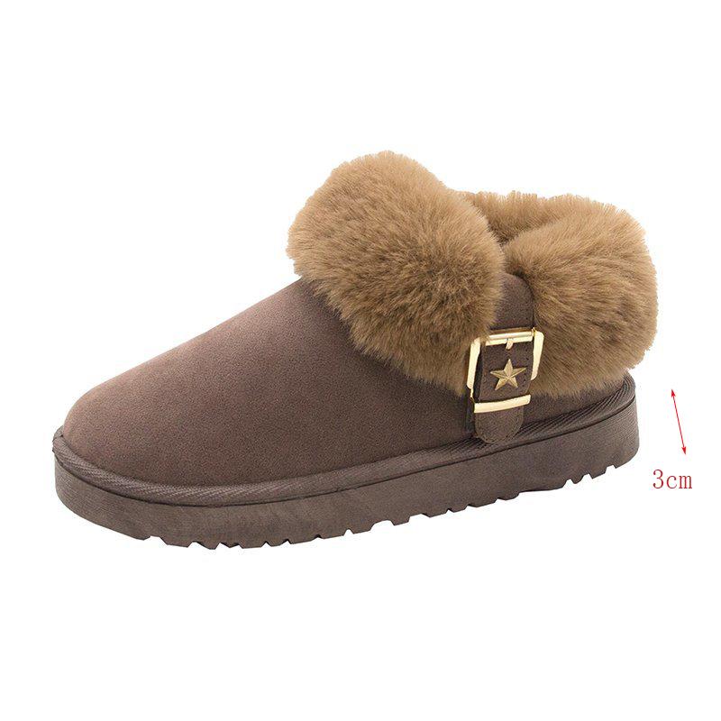 Fashion Buckle Decor Faux Fur Snow Boots Women Winter Warm Thicken Plush Ankle Boots Woman Thick Sole Anti Slip Platform Cotton Boots