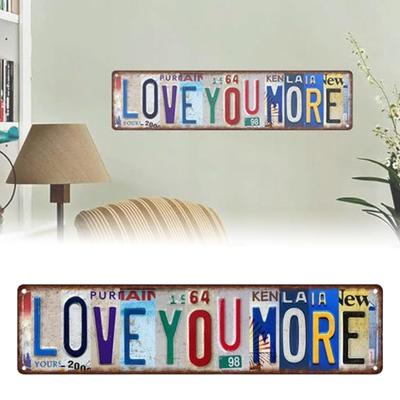 Love You More License Plate Retro Weatherproof Home Decoration License Plate Tin Sign for Her Him Women Men Bedroom Living Room