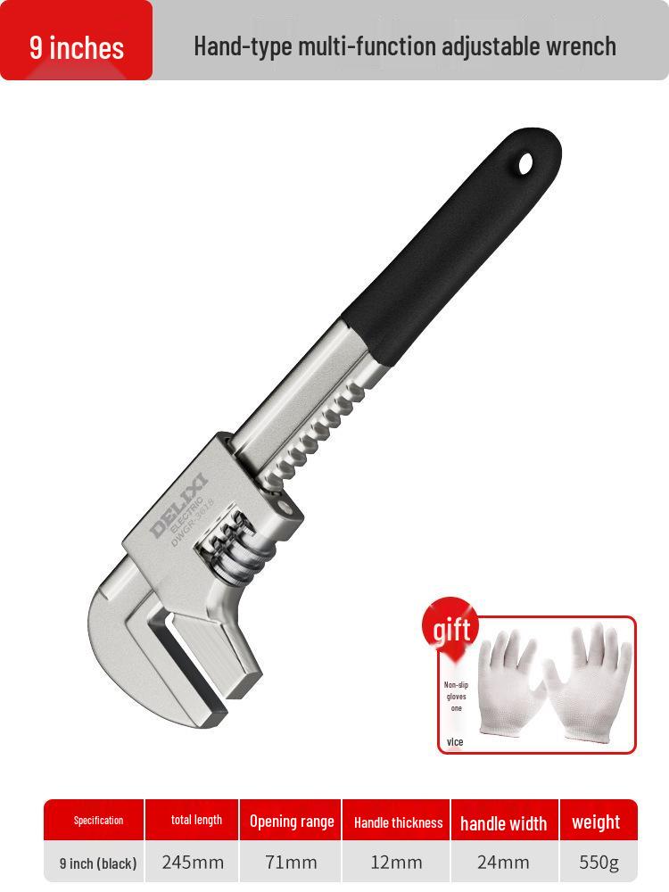 Delixi Multi-Function Adjustable Wrench with Large Opening and Thickened Jaw