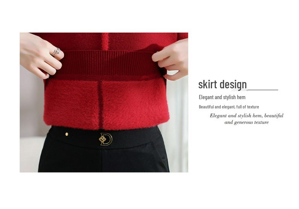 2025 Stylish Velvet-Thickened Winter Sweater for Middle-aged and Elderly Women - Warm One-piece Base Layer