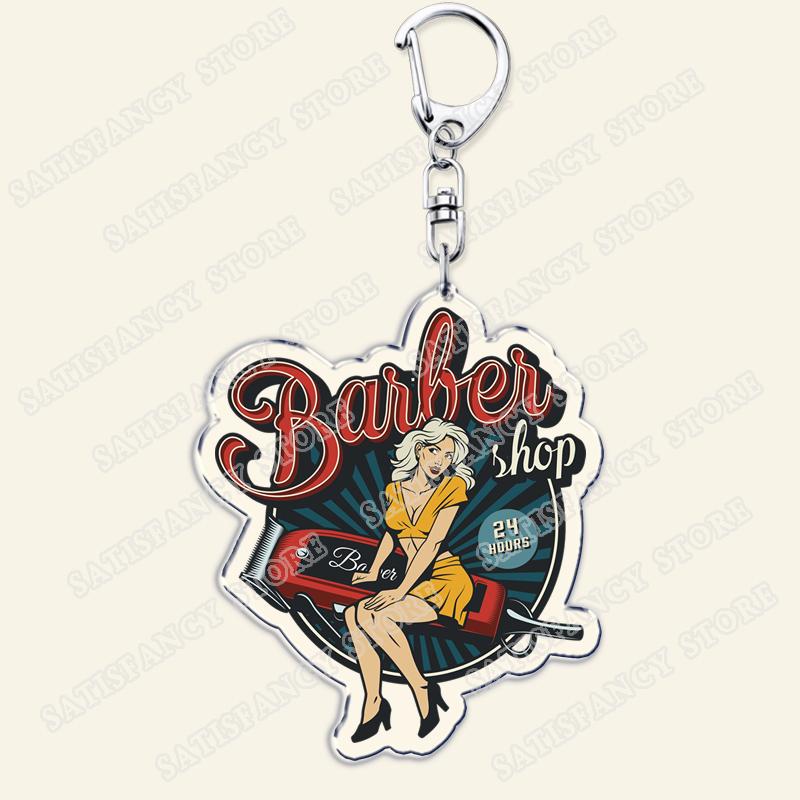Barber Shop Keychains for Accessories Bag Barbershop Scissors Hairdresser Beard Hairstylist Keyrings Jewelry Friends Fans Gifts
